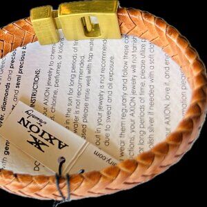 Goldtoned Greek Key Brown Handmade Greek Jewelry Braided Leather Men's Bracelet